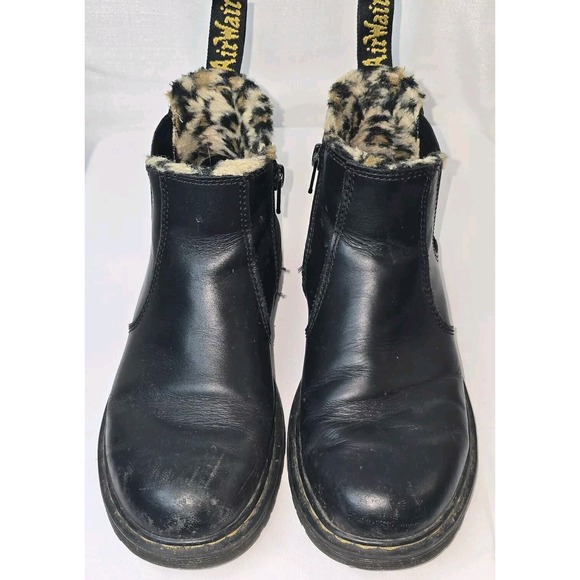 Doc‎ Martens Girls Black Boots Faux Leopard Fur Leonore 2976 Size EU 36 US 5